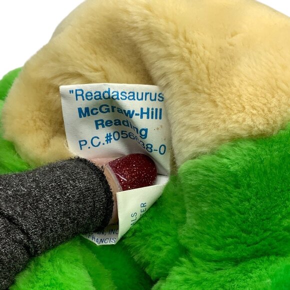 Vtg Dakin Readasaurus McGraw-Hill Reading Plush Dinosaur Puppet Green Beige 12” - Picture 4 of 7